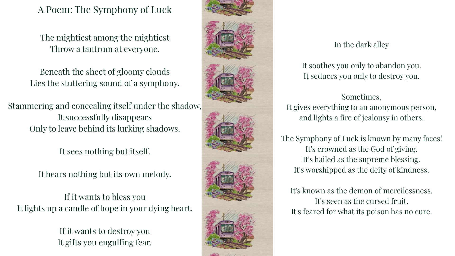 The image shows A Short Poem About Luck, The Symphony of Luck.