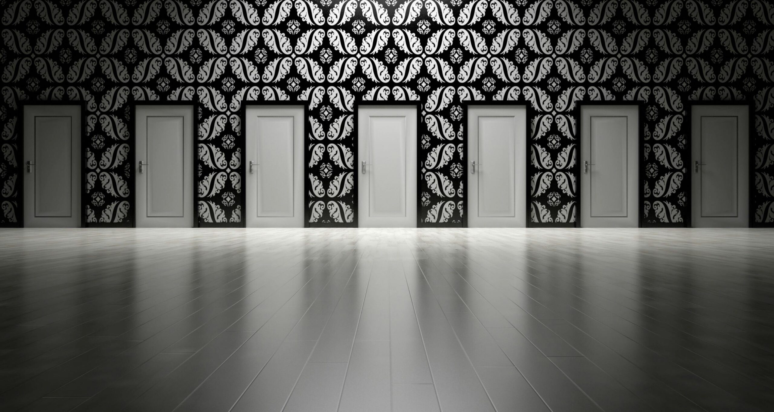The image consists of many door, showing theme of choice in Existentialism Quotes.