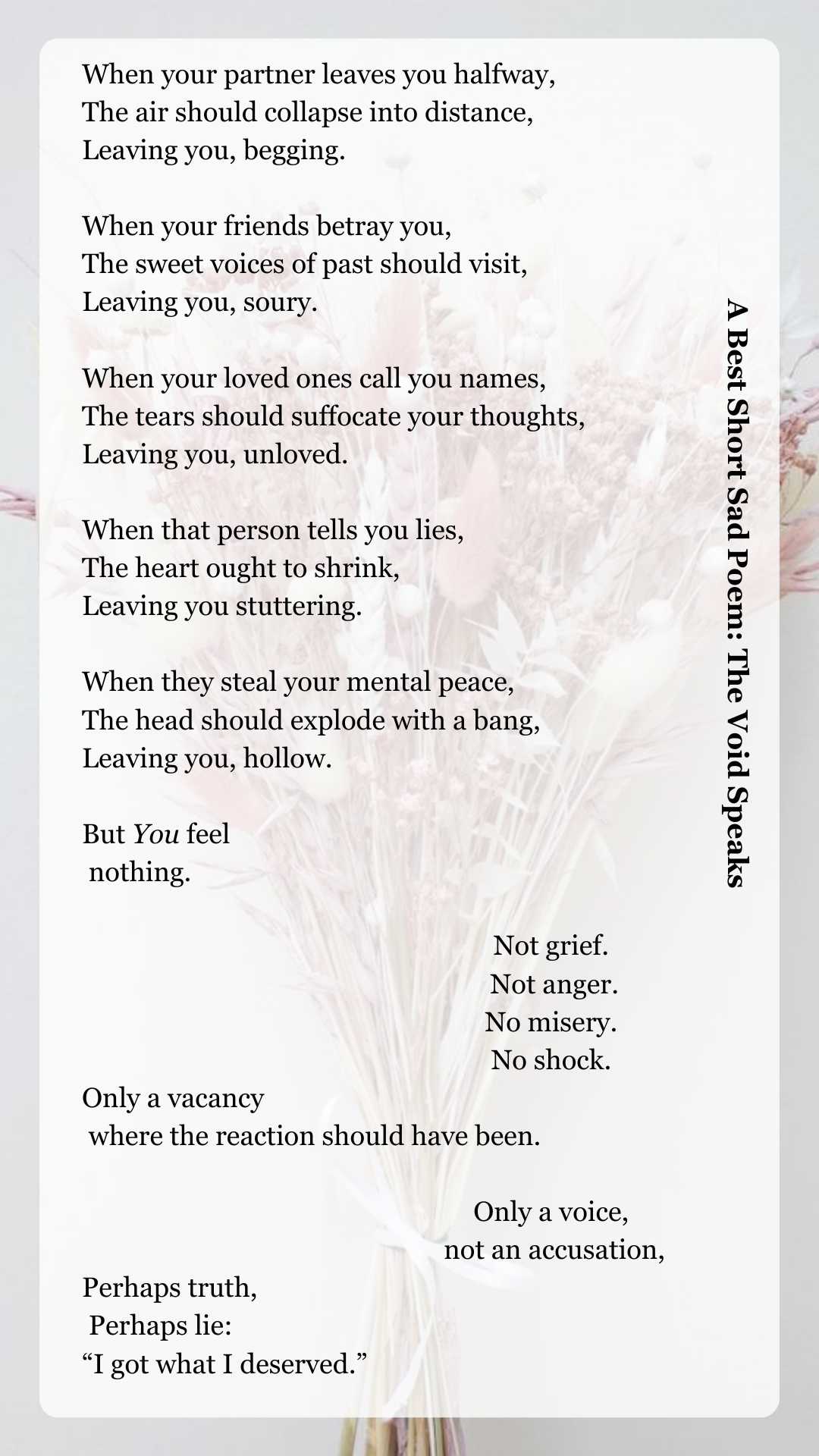 The picture has written A Best Short Sad Poem: The Void Speaks