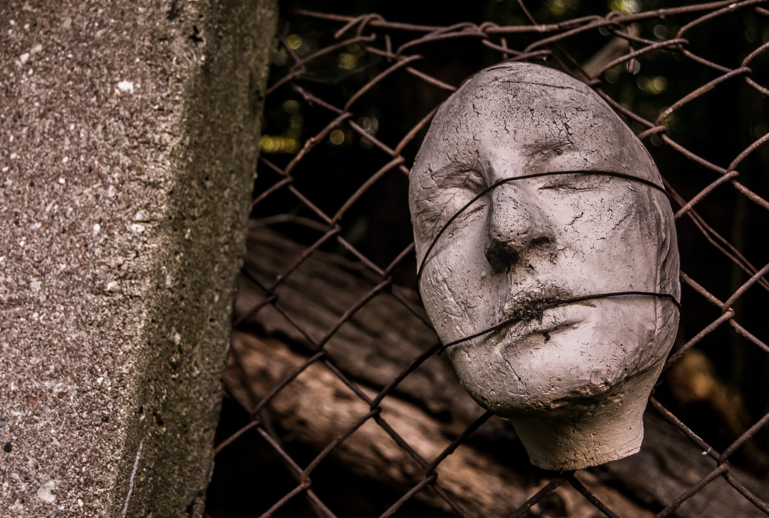 This is a picture of a mask covered in fence, highlighting the theme of death and suffocation in Peter Handke A Sorrow Beyond Dreams quotes.